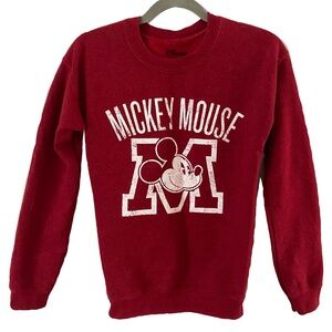 Disney Mickey‎ Mouse Vintage Inspired Collegiate Crewneck Red Sweatshirt Small